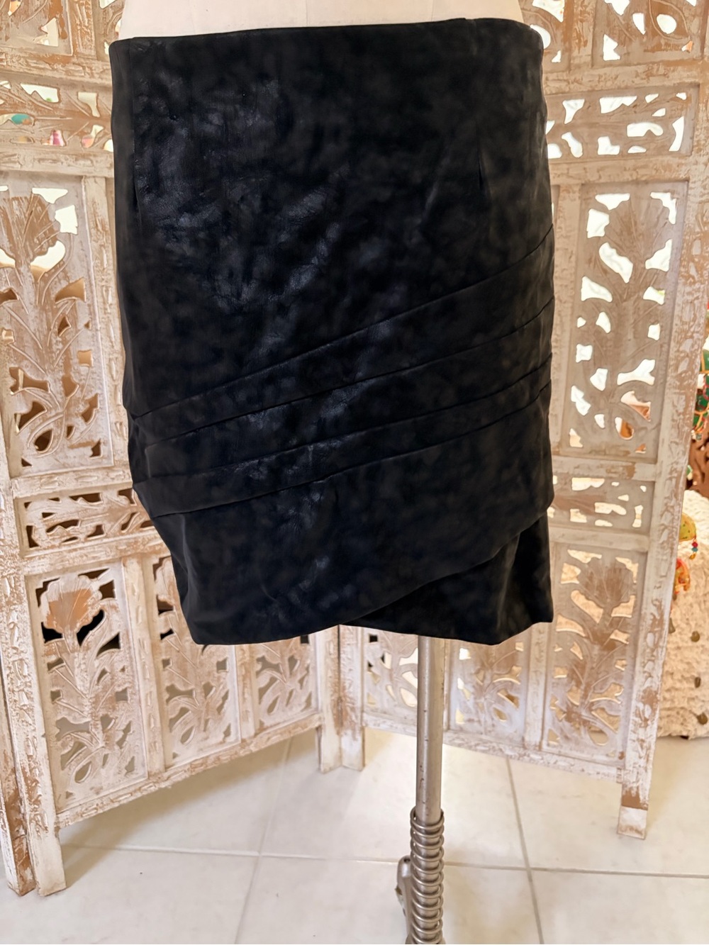 Guess Black Faux-Leather Asymmetrical Layered Mini Skirt